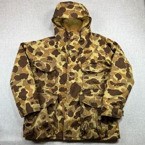 Vintage 90s Cabela's Gore-Tex Duck Camo Hunting Parka Men L USA Made Frog Skin